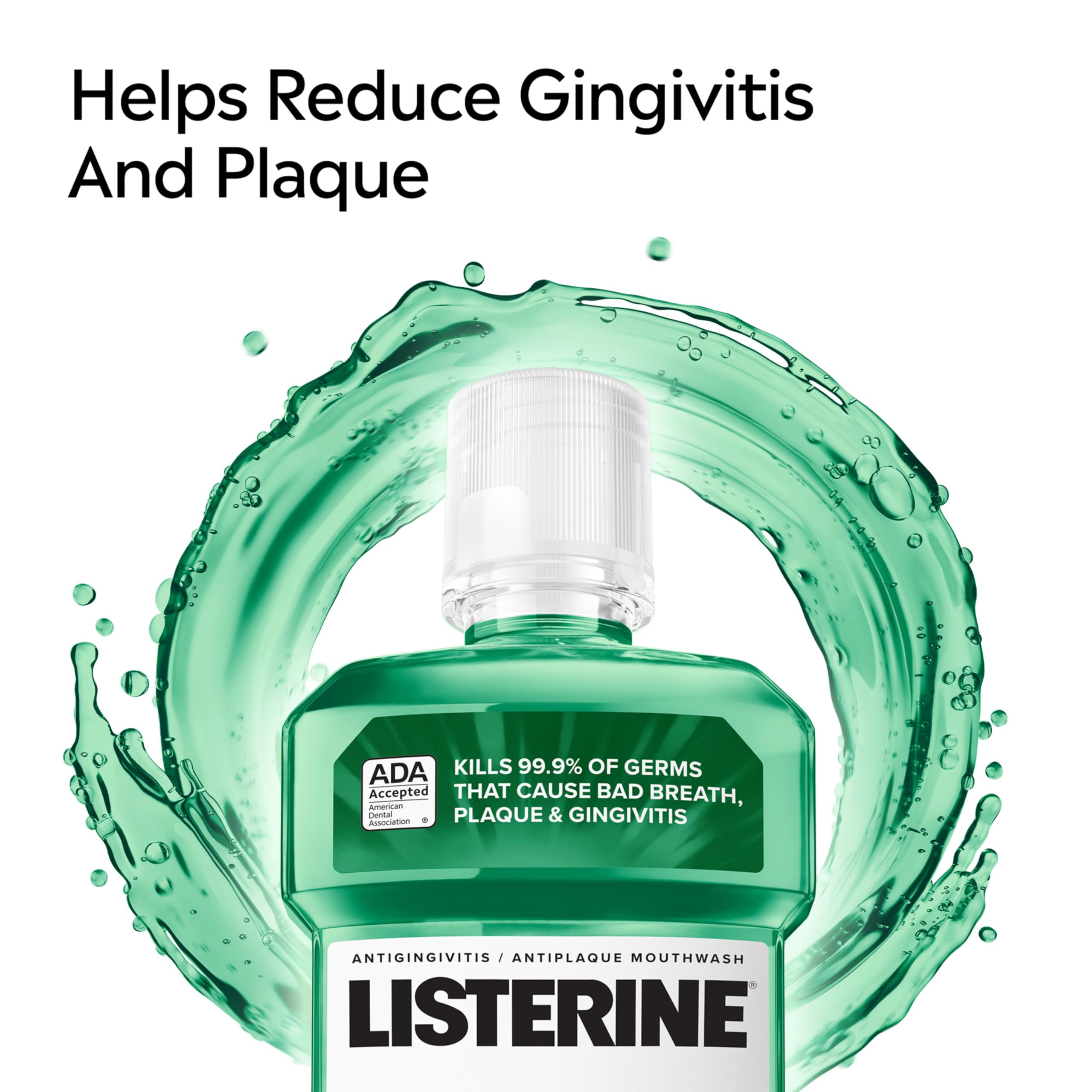 Listerine Freshburst Antiseptic Mouthwash, ADA Accepted Oral Rinse Kills 99.9% of Bad Breath Germs, Fights Plaque & Gingivitis, 24h Germ Protection, Spearmint, Adult Convenience Pack 2 x 1 L Bottles