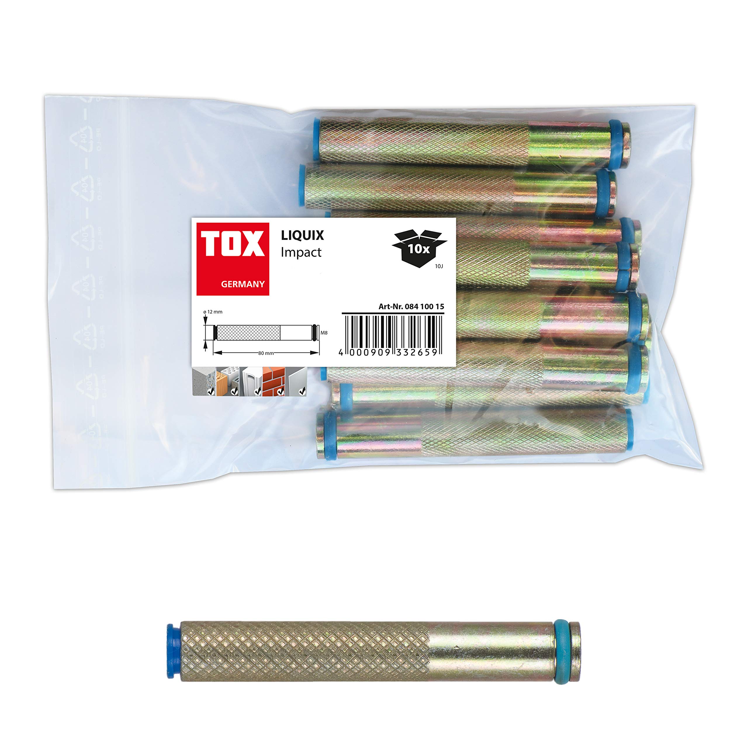 TOX Composite Mortar Accessories Liquix Impact M10x80 mm, 10 Pieces, 08410019