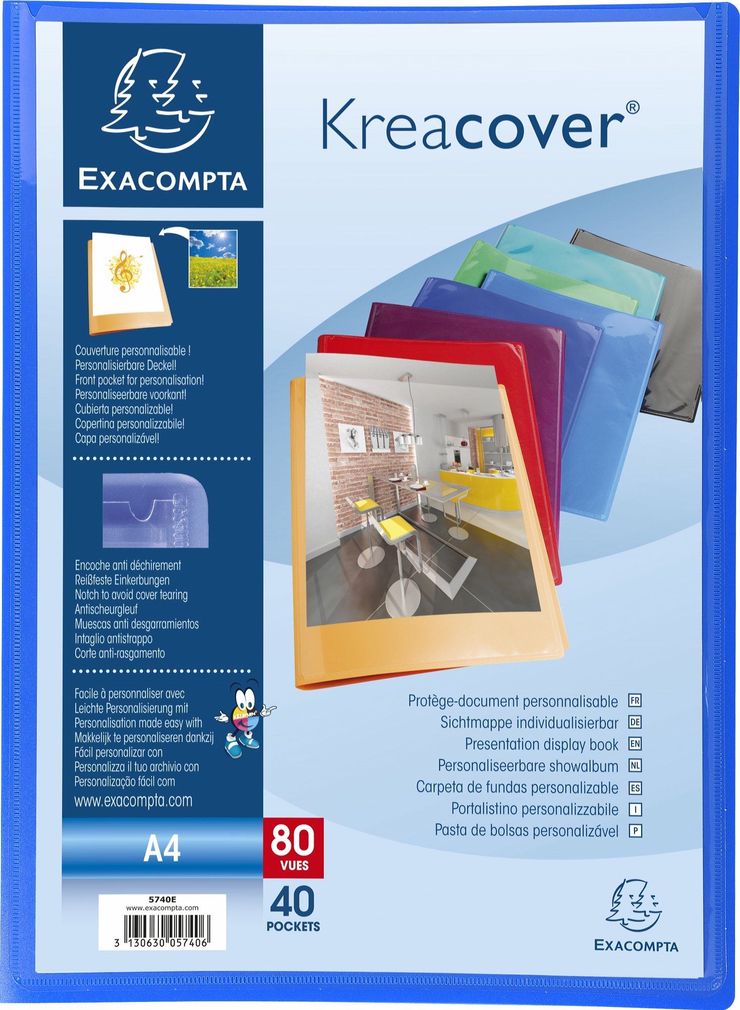 Exacompta - Ref 5740E - Kreacover Collection - Semi-Rigid Opaque PP Display Book - 240 x 320mm in Size, Suitable for A4 Documents, 40 Pockets - Assorted Colours (Pack of 12)