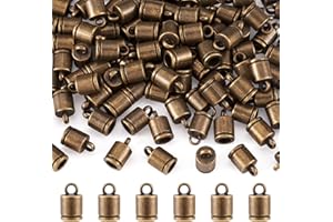Craftdady 100Pcs Antique Bronze Glue in Column Cord End Caps 4mm Inner Diameter Metal Bead Tube Fastener Clasps with Loop for Jewelry Making