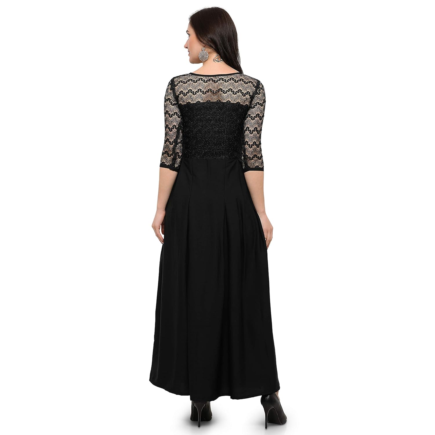 fashion2wear women maxi plain stitched net & crepe gown