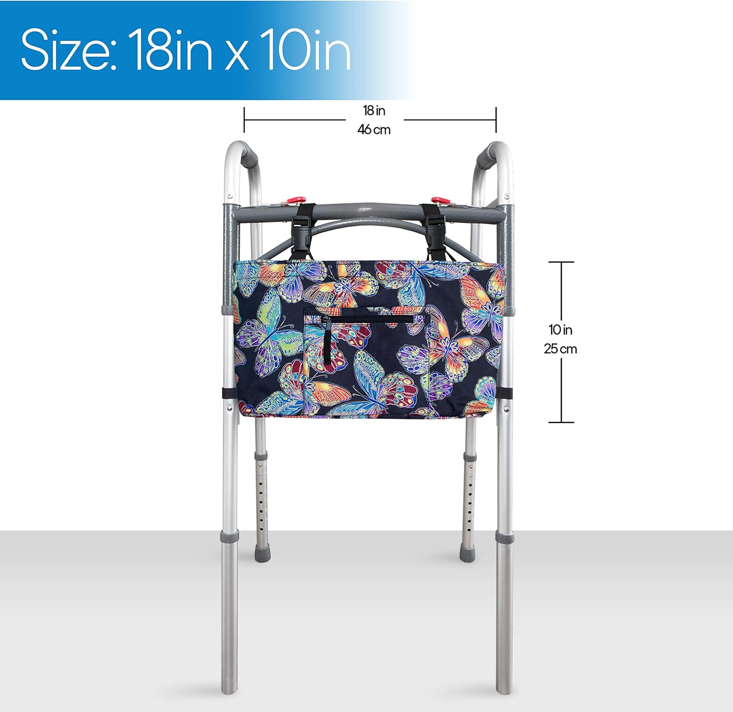 RMS Walker Bag with Soft Cooler - Water Resistant Tote with Temperature Controlled Thermal Compartment, Universal Fit for Walkers, Scooters or Rollator Walkers (Vivid Butterfly): Health & Personal Care