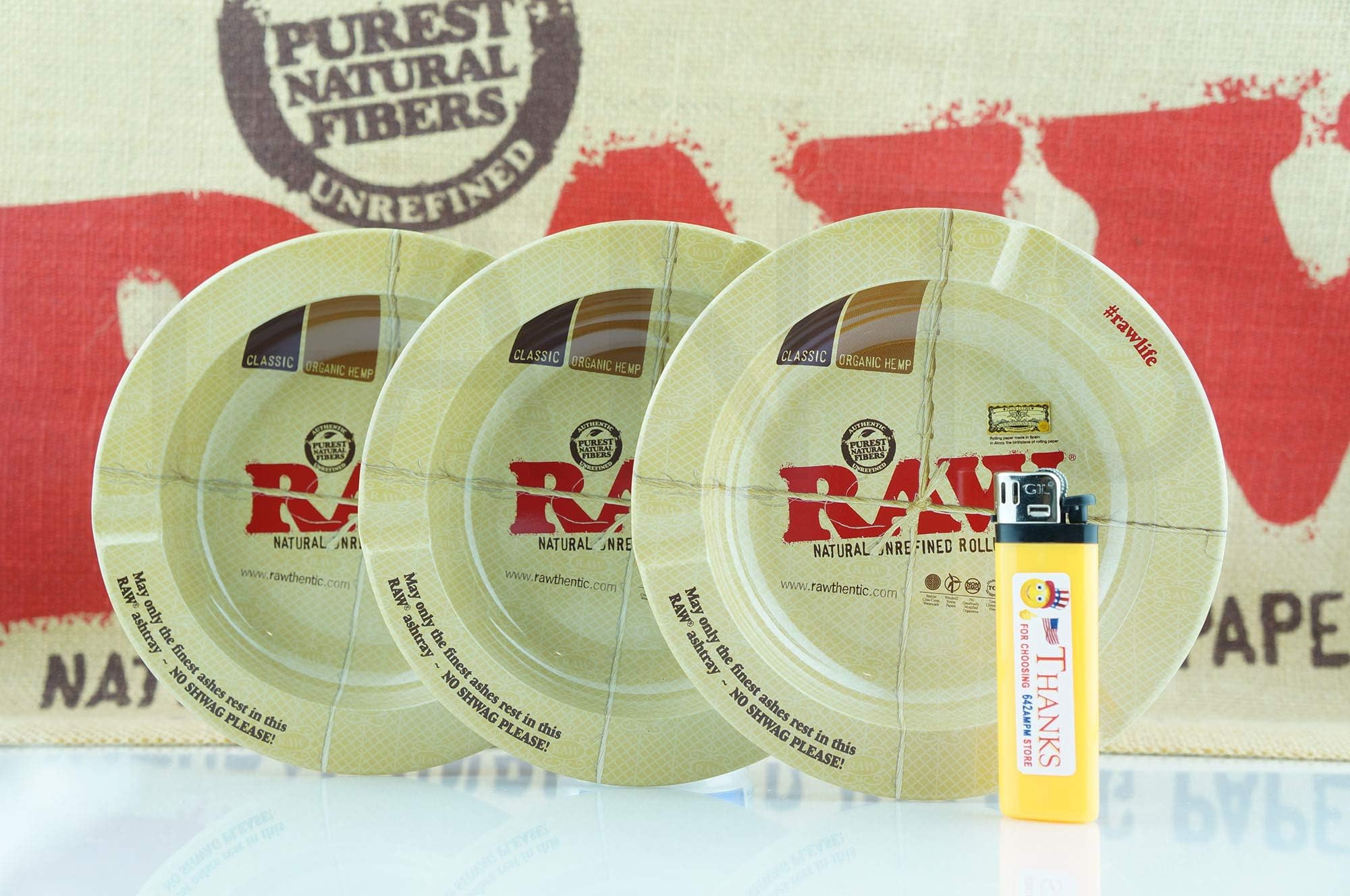 3X Raw Magnetic Rolling Paper Metal Ashtrays with A Smiley Bonus Lighter