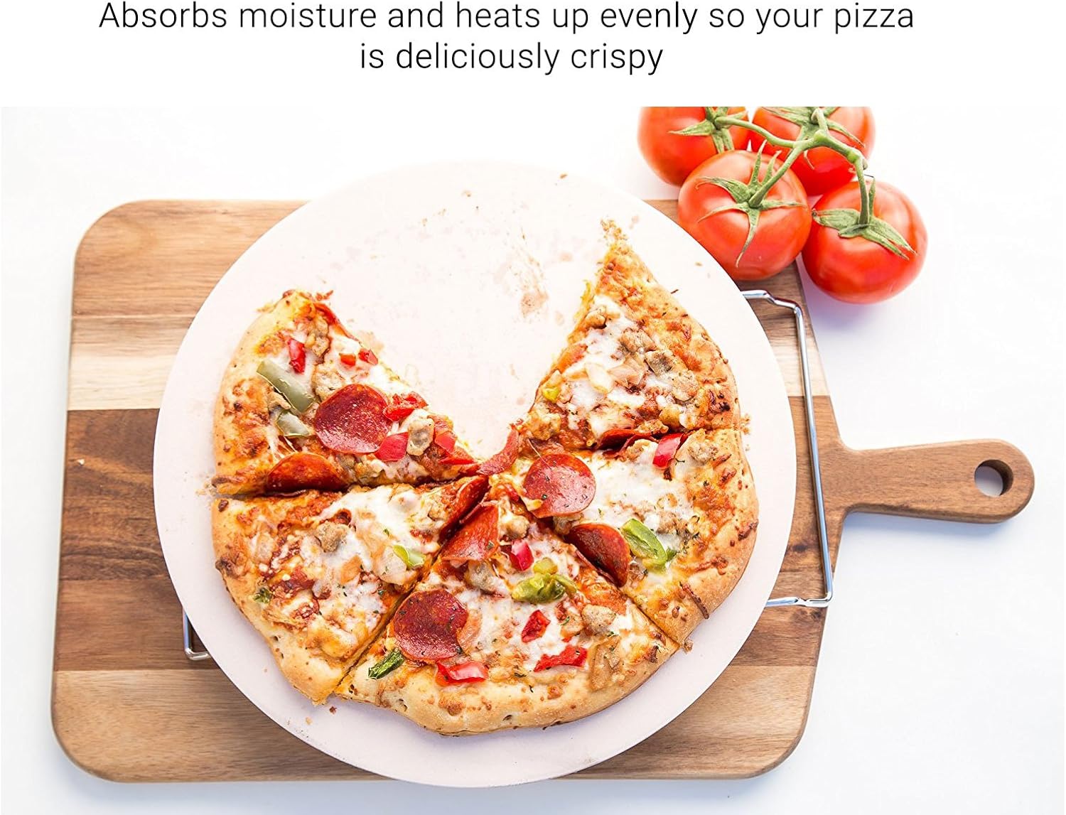 JAMIE OLIVER Pizza Stone and Serving Rack - Round Earthenware Clay - 14 inch: Kitchen & Dining