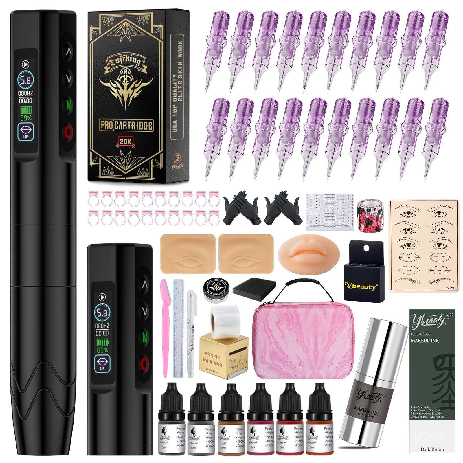 Photo 1 of ***ONLY ACCESSORIES SEE PICS**Eyebrow Tattoo Gun Microblading Kit Wireless Rotary Tattoo Pen Machine with Digital LED Display and 2Pcs Battery 20Pcs Needles for Beginners Artists Microblading Supplies (Black)