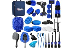Qydipclin 34Pcs Car Detailing Kit, Car Detailing Brush Set, Car Wash Cleaning Kit, Car Detailing Brushes, Professional Car Care Kit for Interior Exterior Wheels, Blue