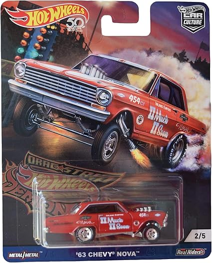Amazon Com Diecast Hotwheels 63 Chevy Nova Red 2 5 Drag Strip Demon Series Toys Games