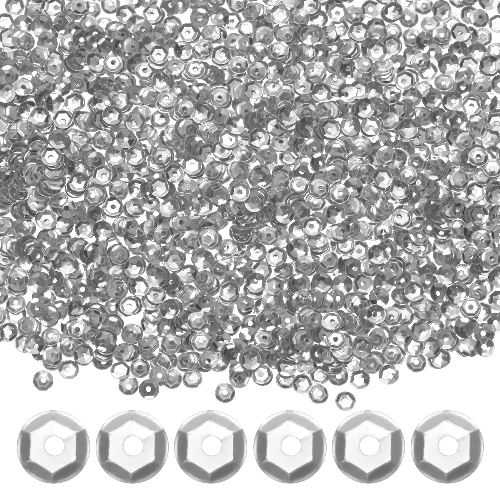 Photo 1 of M METERXITY 3000-Pack Loose Sequins Bulk, 20g 4mm Round Cup Sequins for Wedding/Sewing/DIY Craft/Garments Accessories, PVC Spangles with Holes [Silver]