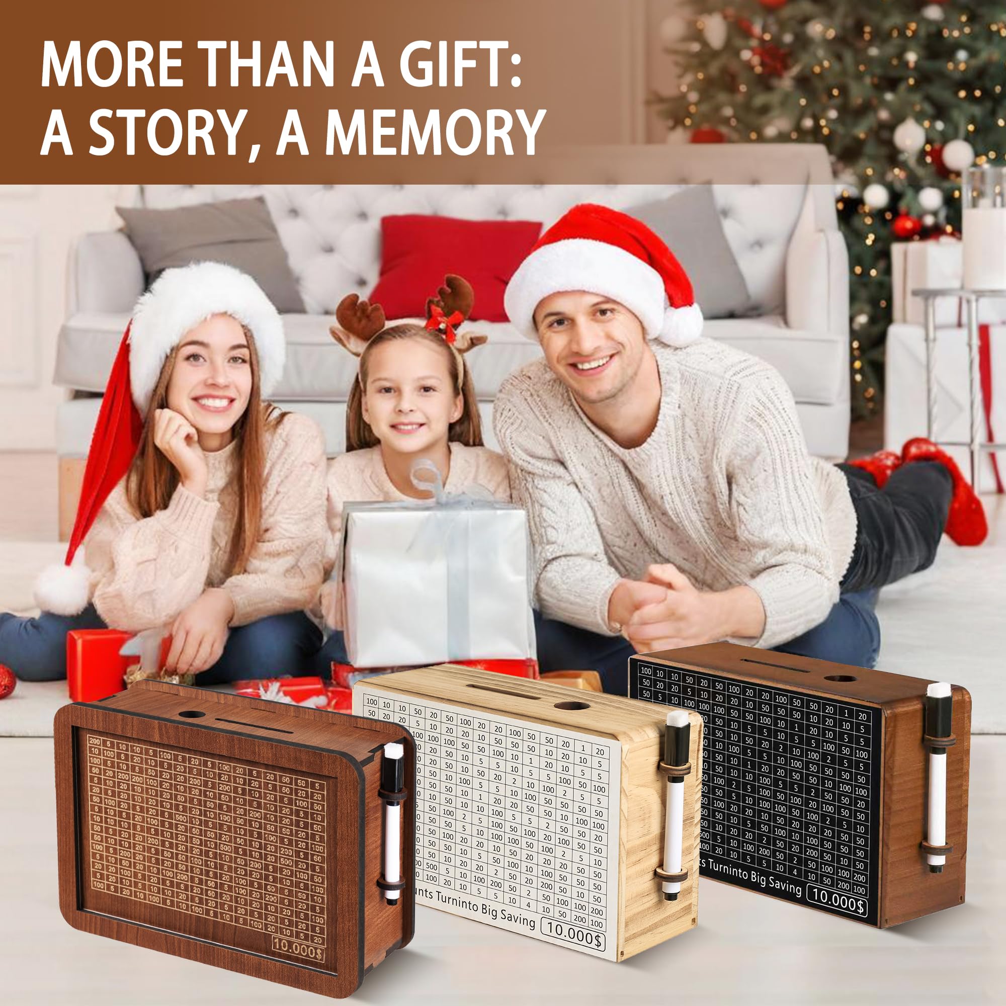 Wooden Cash Money Saving Box,Piggy Bank for Kids & Adults,10000 Savings Challenge Box,Coin Bank Toys Gift for 3-12 Year Old Boys & Girls (10000 Dollar)