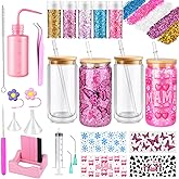kiddgroo Snow Globe Tumbler Supplies, 25 Pcs DIY Snowglobe Cup Set– Includes 16oz Double-Wall Acrylic Tumbler, Cup Cradle, UV DTF Wraps, Craft Glitter & DIY Tools, Easter Birthday Gifts for Girls