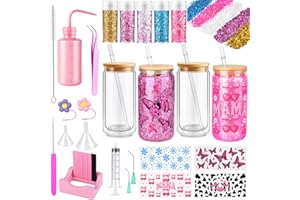 Snow Globe Tumbler Supplies, 25 Pcs DIY Glitter Snowglobe Cup Set– Includes 16oz Double-Wall Acrylic Tumbler, Cup Cradle , UV