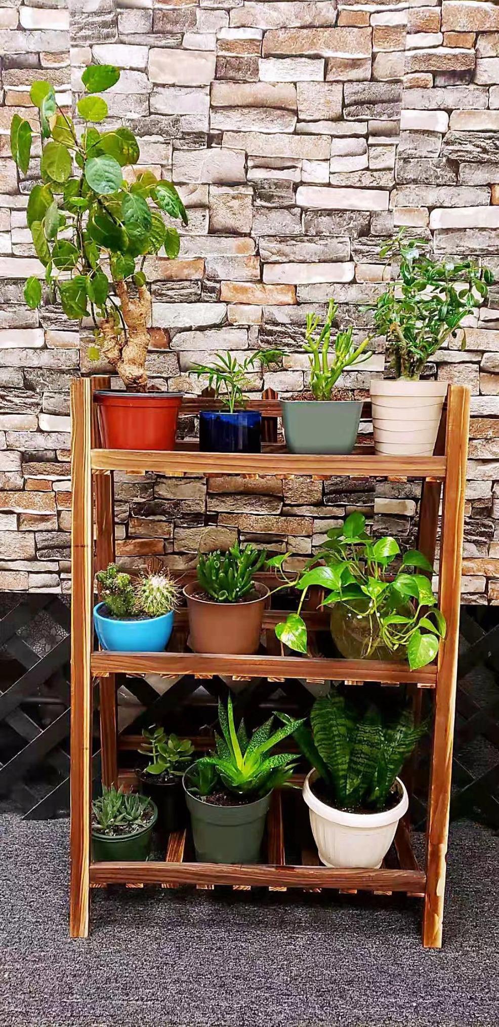 Plant Stand Bonsai Display Rack Storage Wooden Shelf Household 3 Tiers