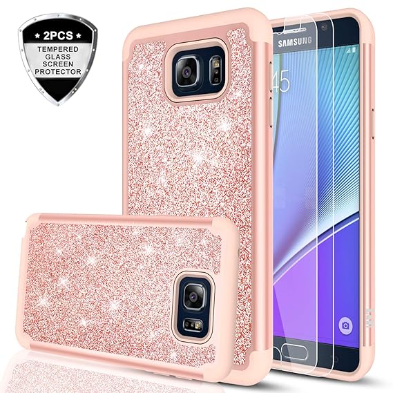 Amazoncom Galaxy Note 5 Glitter Case With Tempered Glass Screen