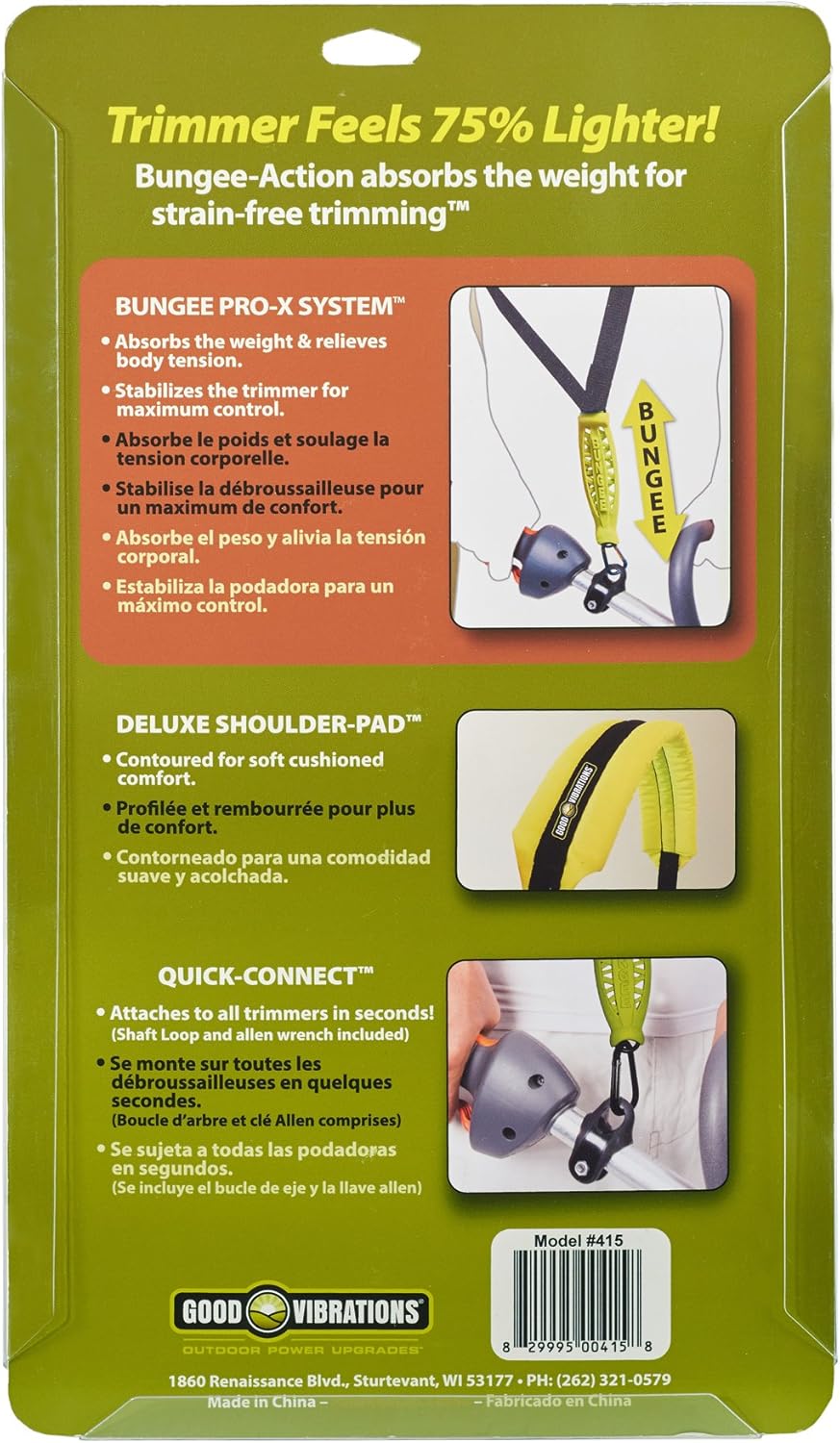 Good Vibrations Zero Gravity - Universal Weight Absorbing String Trimmer Strap with Bungee PRO-X System & Deluxe Comfort Shoulder Pad - Reliefs Body Tensions & Stabilizes Trimmer for Maximum Control : Garden & Outdoor