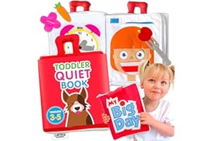 Curious Columbus Quiet Book for Toddlers – Large Fabric Montessori Activity Book with 10 Pages for Learning and Quiet Play, Airplane and Road Trip Travel Toy