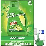 Gain Liquid Laundry Detergent Soap Eco-Box, Ultra Concentrated High Efficiency (HE), Original Scent, 96 Loads