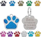 LARRYROO Personalised Engraved Paw Tag 27mm Glitter Stainless Blue
