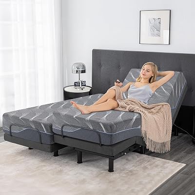 Adjustable Bed Frame Split King, Bed Base with 14 Inch Grey Gel Memory Foam Medium-Firm Mattress in Box, Adjustable Bed with Adjustable leg height, Easy Assembly Smart Electric Hospital Bed furniture