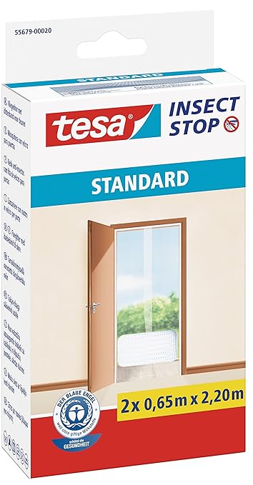 tesa Insect Stop STANDARD Fliegengitter für Türen - 2-tlg Insektenschutz Tür mit Klettband - Fliegen Netz ohne Bohren - Weiß,
