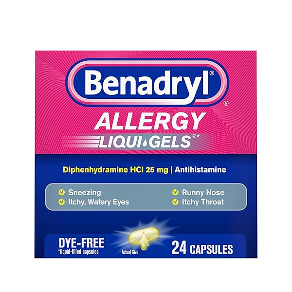 BENADRYL LIQUI-GELS ALLERGY MEDICINE, DYE-FREE LIQUID GEL CAPSULES...