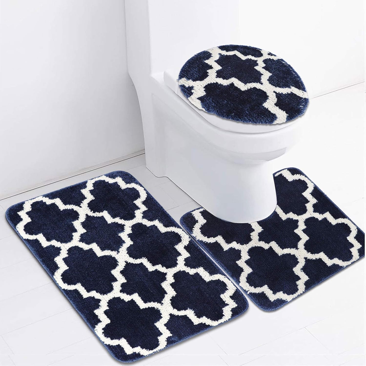 Cekene 3 Piece Bathroom Rug Set Machine Washable Bath Mat Non Slip U