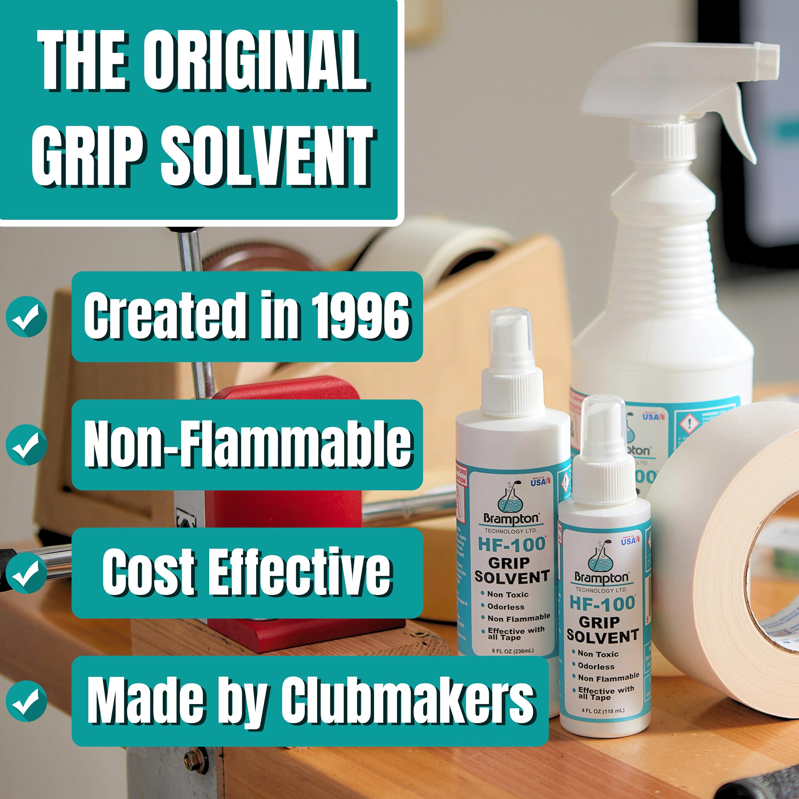 Brampton HF-100 Premium Golf Grip Solvent for Regripping Golf Clubs and Golf Grip Repair - Shake and Spray Golf Grip Solution - Non-Toxic, Non-Flammable, and Odorless Golf Grip Solvent