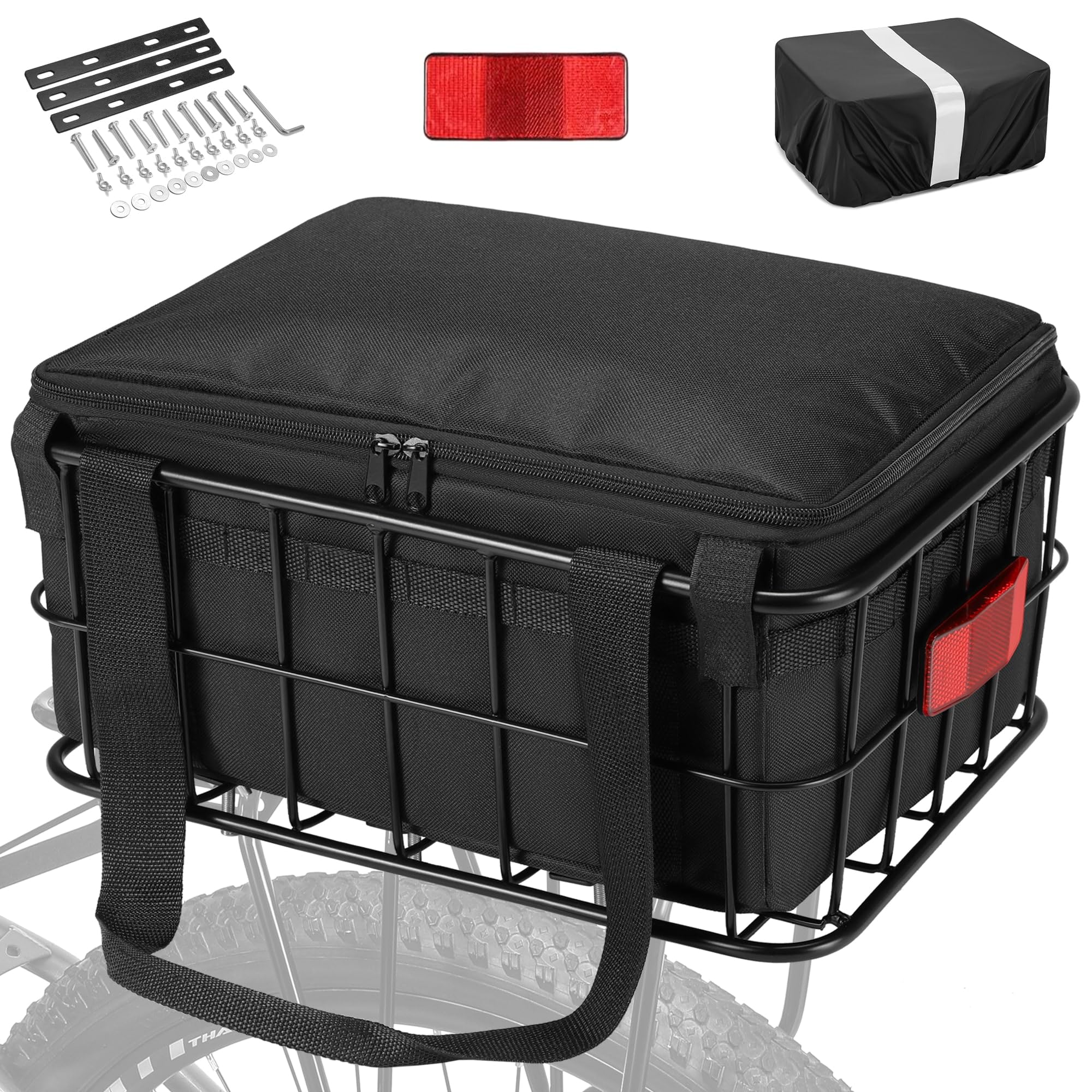 Photo 1 of CDYWD Bike Basket Rear for Men Women, Large Bicycle Rack Basket for Adult Bikes with Removable Liner Bag & Waterproof Cover, Heavy Metal Back Cargo Basket for Ebike, Mountain Bike, City Bike, Cruiser
