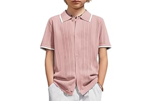 Arshiner Boys Button Down Shirt Short Sleeve Knit Shirt Summer Vintage Fashion Casual Beach Shirts for Kids 3-14 Years