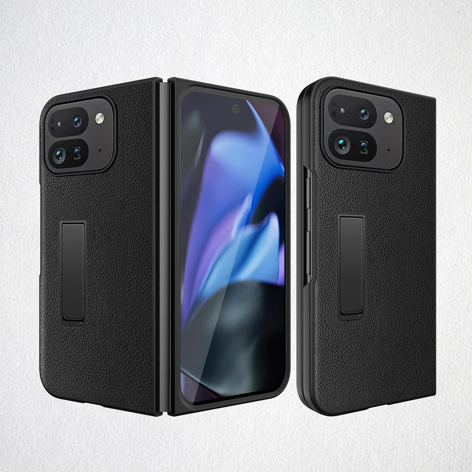 FiiMoo for Google Pixel 9 Pro Fold Case with Built-in Screen Protector, Foldable Phone Case, Magnetic Kickstand, Dual Layer Rugged Case, 360-degree Shockproof - Black