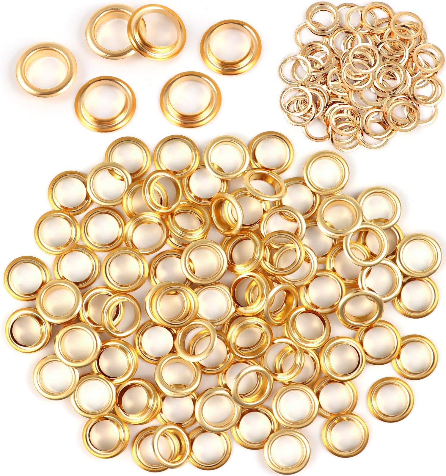 Photo 1 of 100 Sets Copper Grommets Eyelets, Gold 3/8-Inch 3/8" Grommet Solid Brass Metal Eyelets with Washers for Leather Belt Shoes Crafts