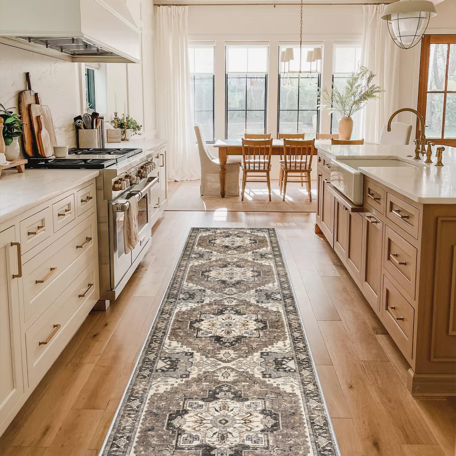 Photo 1 of Washable Kitchen Runner Rug - 2x10 Hallway Rug Distressed Mats Non-Slip Soft Room Floor Carpet for Dining Room (Beige, 2 x 10)
