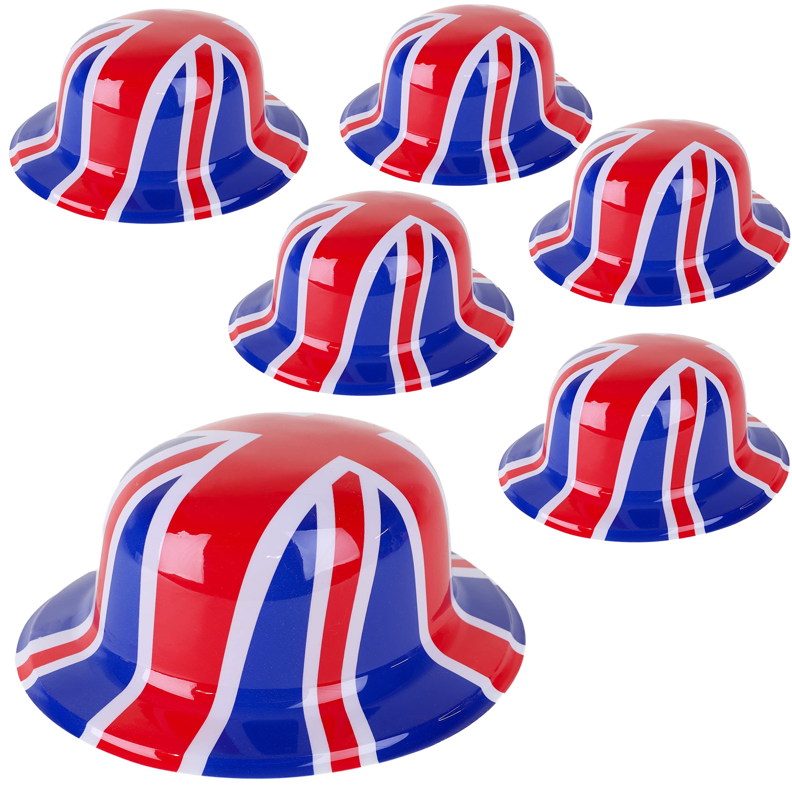 Toyland® Pack of 6 - Plastic Union Jack Bowler Hats - One Size - British Novelty Fancy Dress