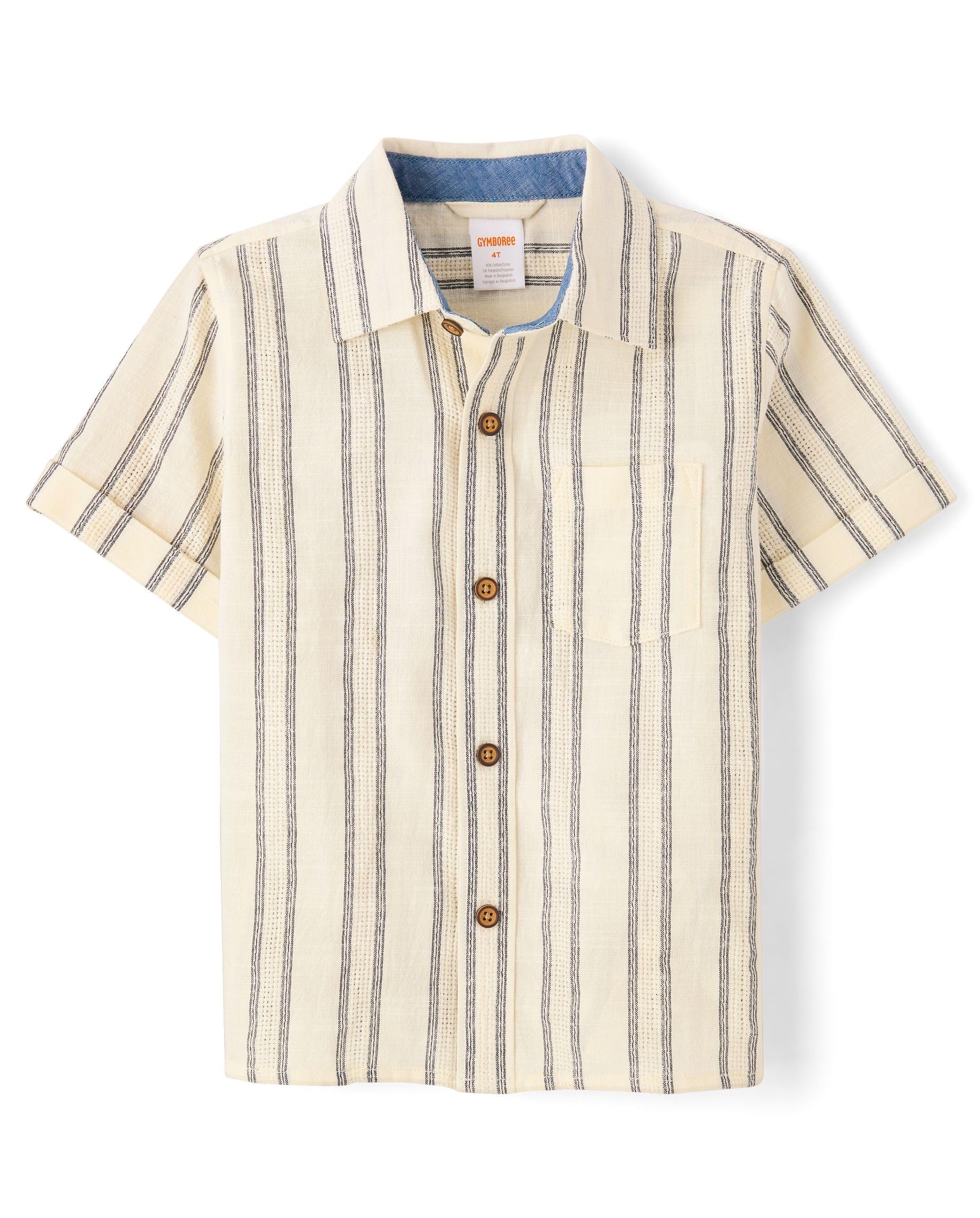 Gymboree,Boys,and Toddler Short Sleeve Button Up Shirt,Coastal Blue Stripes,3 Years Image