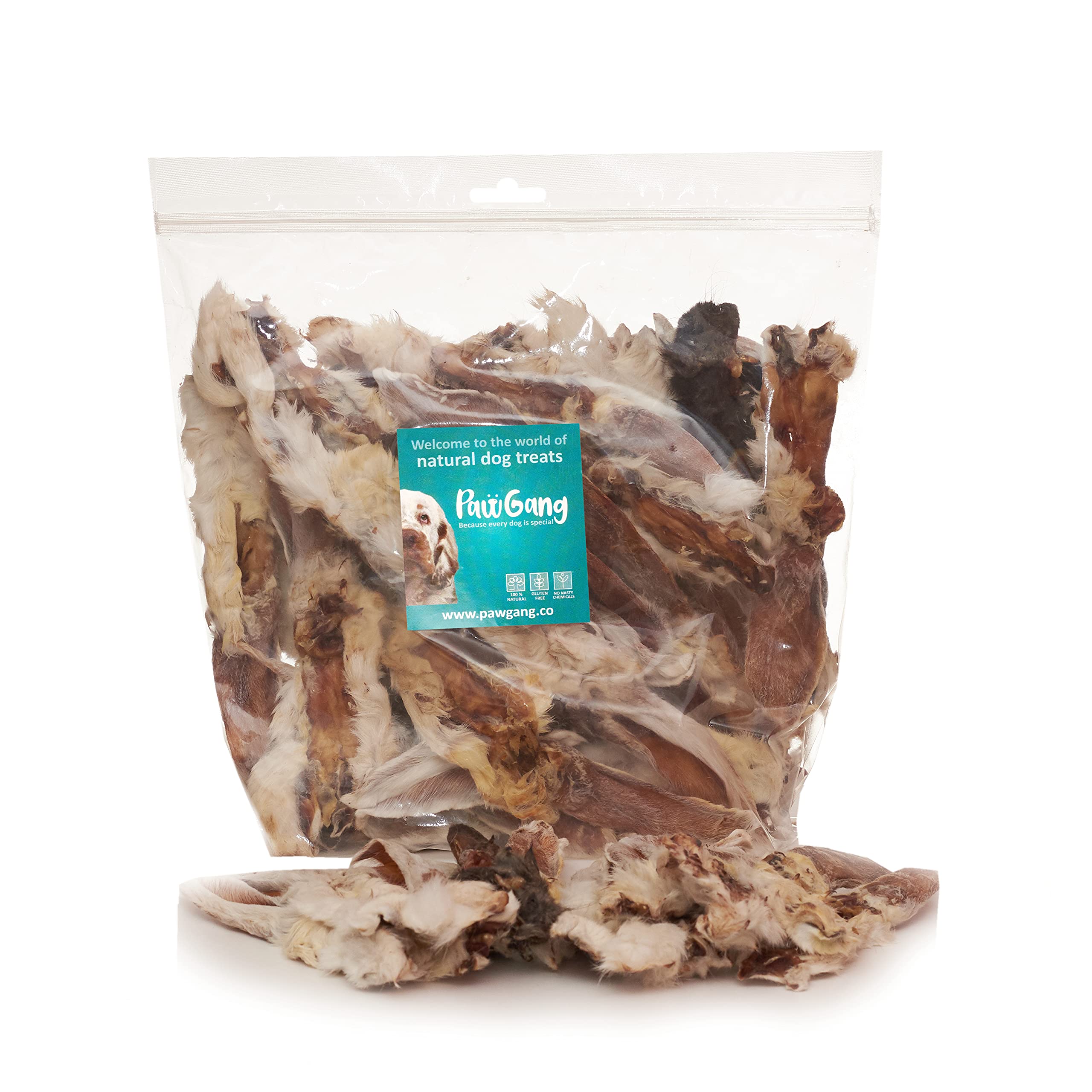 PawGang - Rabbit Ears with Fur 500g (34-38 Furry Ears) - 100% Natural Treats for Dogs Puppies Adult Old Small Large - Tasty Air Dried Chews Snacks - Healthy Hypoallergenic - Grain Free - Bulk Bag — image 1
