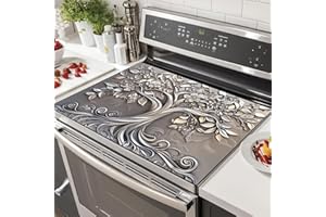HOMETITUTE Stove Top Cover 28 x 20 inches Silver Tree of Life Stove Top Covers Pad Glass Flat Top Stove Mat for Kitchen Fit Under Coffee Maker Pot Water Absorbent Mat Diatomite
