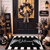 Tinideya 2 Pcs Halloween Door Mats Outdoor Layered Skull Welcome Mat | Nonslip Black and White Entrance Rugs, Rubber Linen, Washable, Gothic Halloween Decor for Front Porch Entryway Outside Decor