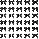 MECCANIXITY 60 Pcs Mini Ribbon Bow 1.2" Mini Fabric Satin Ribbon Flower Bows for Craft DIY Sewing Wedding Birthday Party, Black