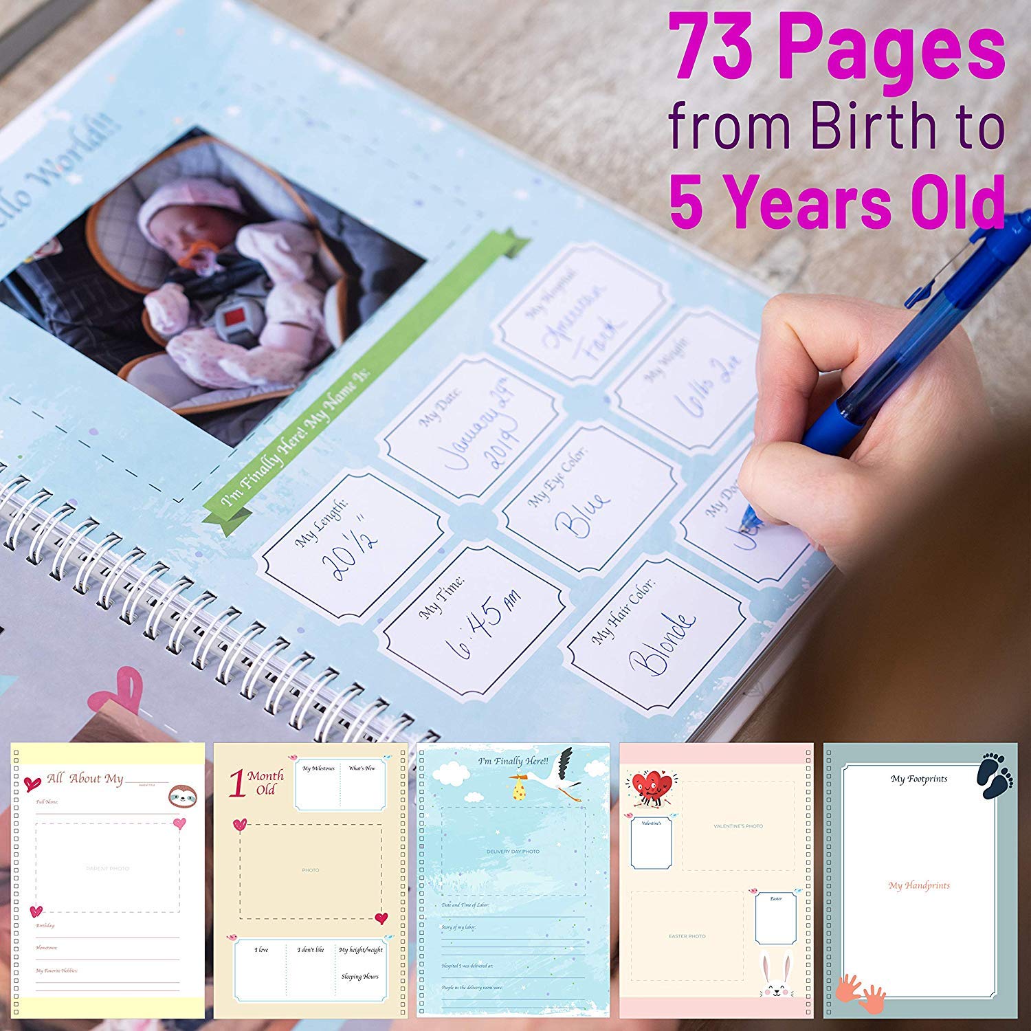 Little Growers Baby Memory Book WITH Keepsake Box, Baby Milestone Stickers AND Baby Footprint Kit - Not Just a New Baby Scrapbook or Photo Album, But 5 Baby Shower Gifts in 1, for Newborn Boy or Girl : Baby