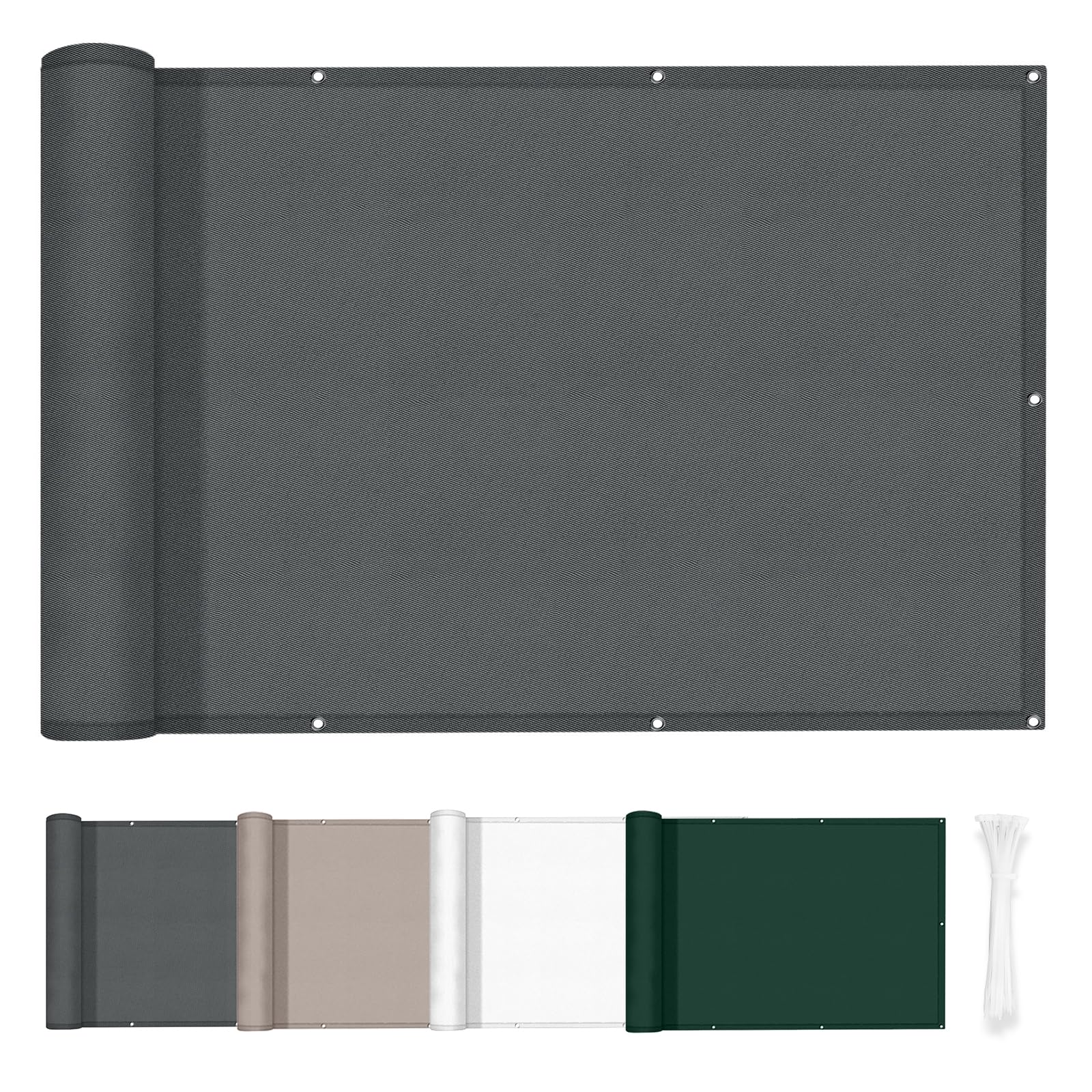 HENG FENG Balcony Privacy Screen - Waterproof, Windproof, UV-Protection - 90x600cm - Anthracite