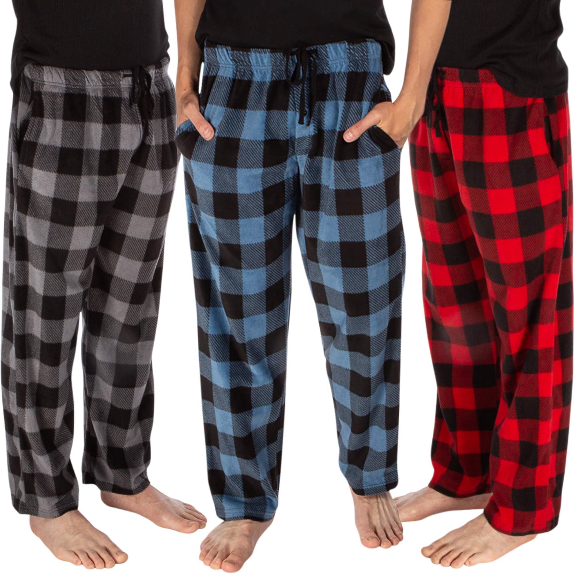 DG Hill 3 Pack Plaid Mens Pajama Pants Set Bottoms Fleece Lounge Sleepwear PJs with Pockets Microfleece