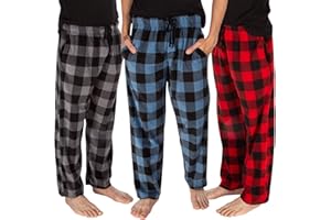 DG Hill 1Pack or 3Pack Mens PJ Pajama Pants Bottoms Fleece Lounge Pants Sleepwear Plaid PJs with Pockets Microfleece