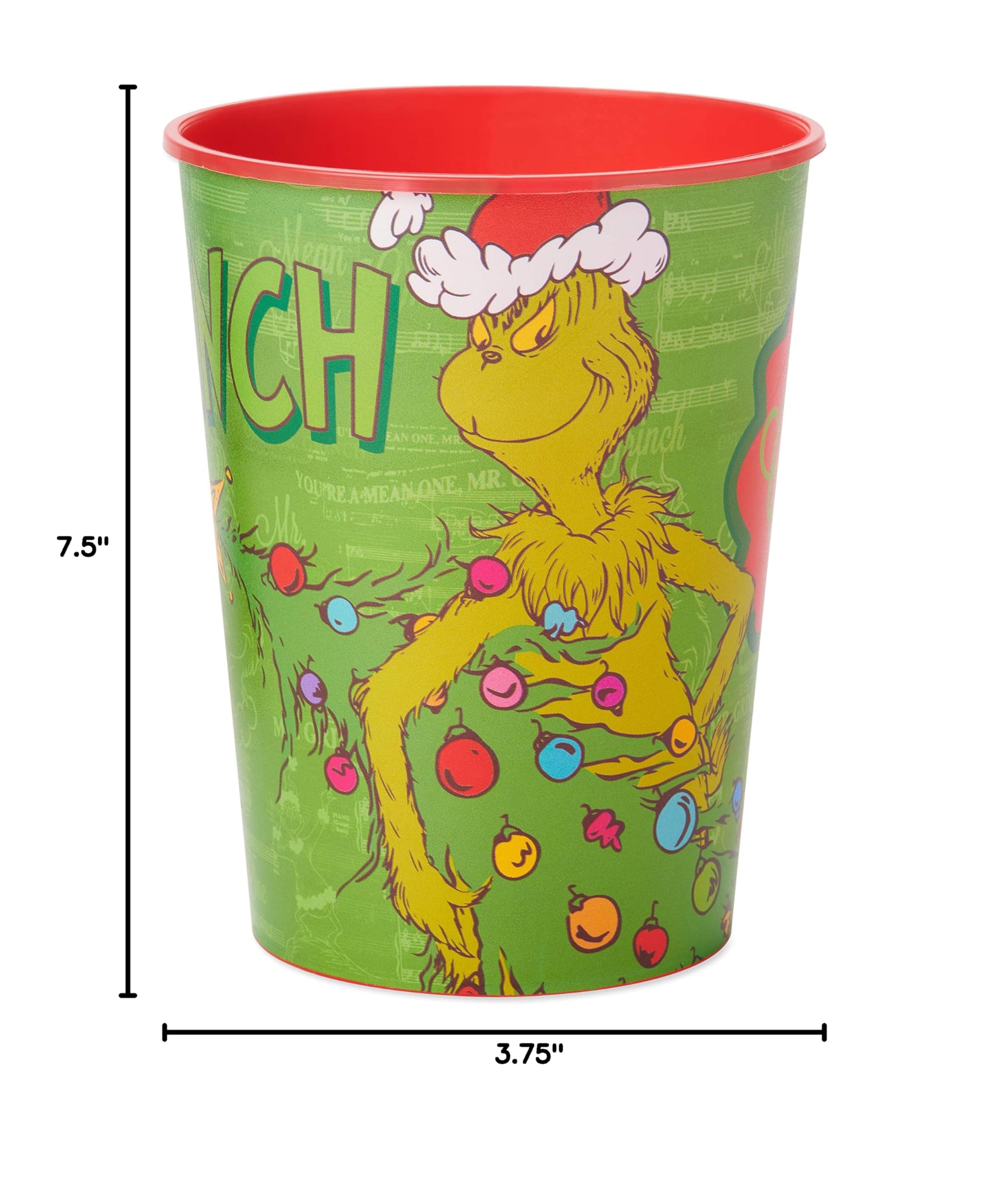 American Greetings 8-Count 16 oz. Reusable Plastic Cups, Grinch Christmas Party Supplies