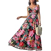 CUPSHE Women's Summer Dresses Casual Spring V Neck Sleeveless Floral Beach Vacation Long Spaghetti Strap Flowy Maxi Dress