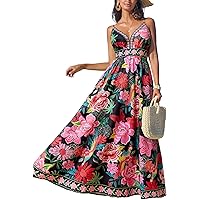 CUPSHE Women's Floral Maxi Dress - V Neck, Sleeveless, Smocked Back, Cutout Detail For Beach, Vacation & Summer Parties