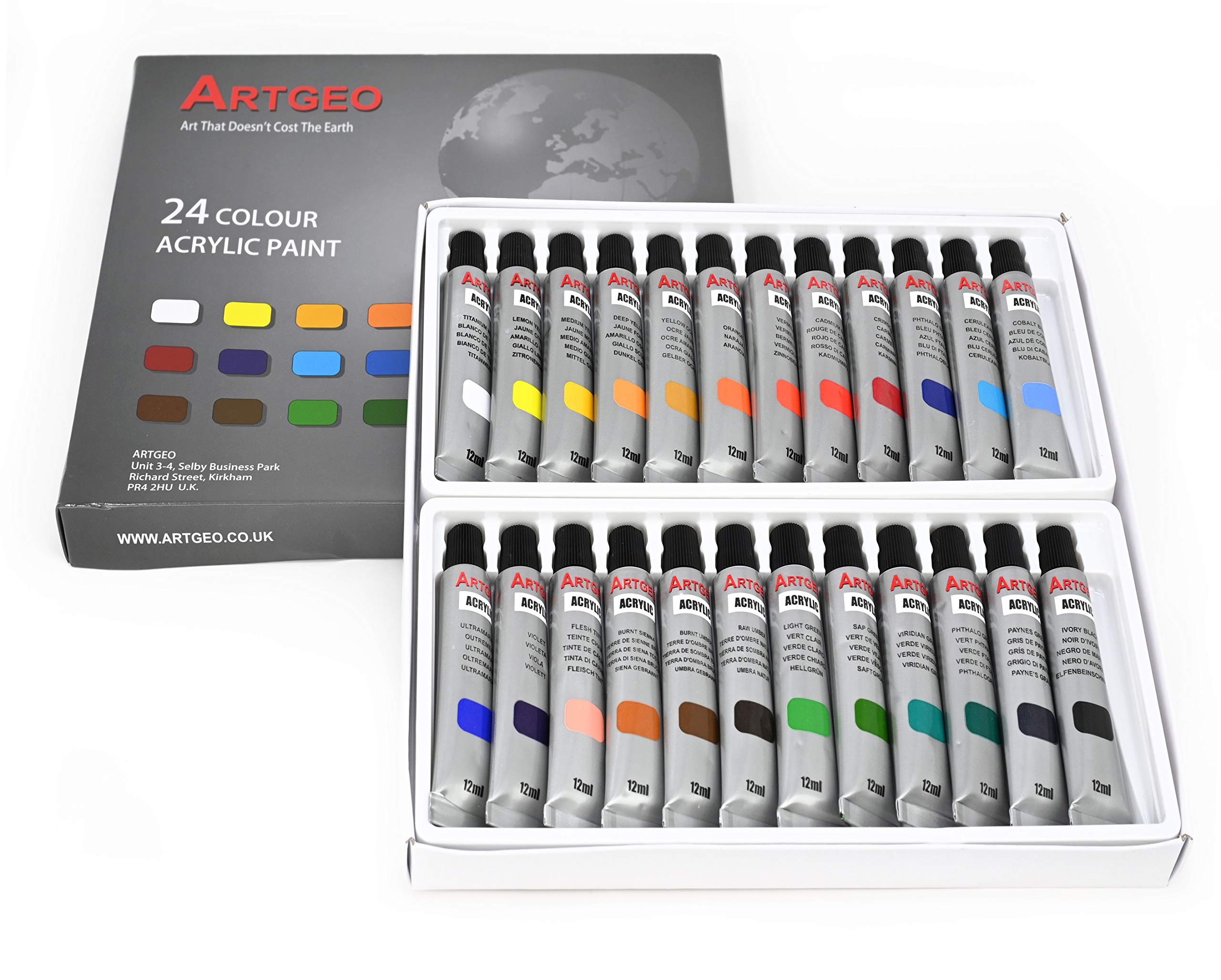Artgeo 24 Colour Acrylic Paint Set, 24 x 12ml