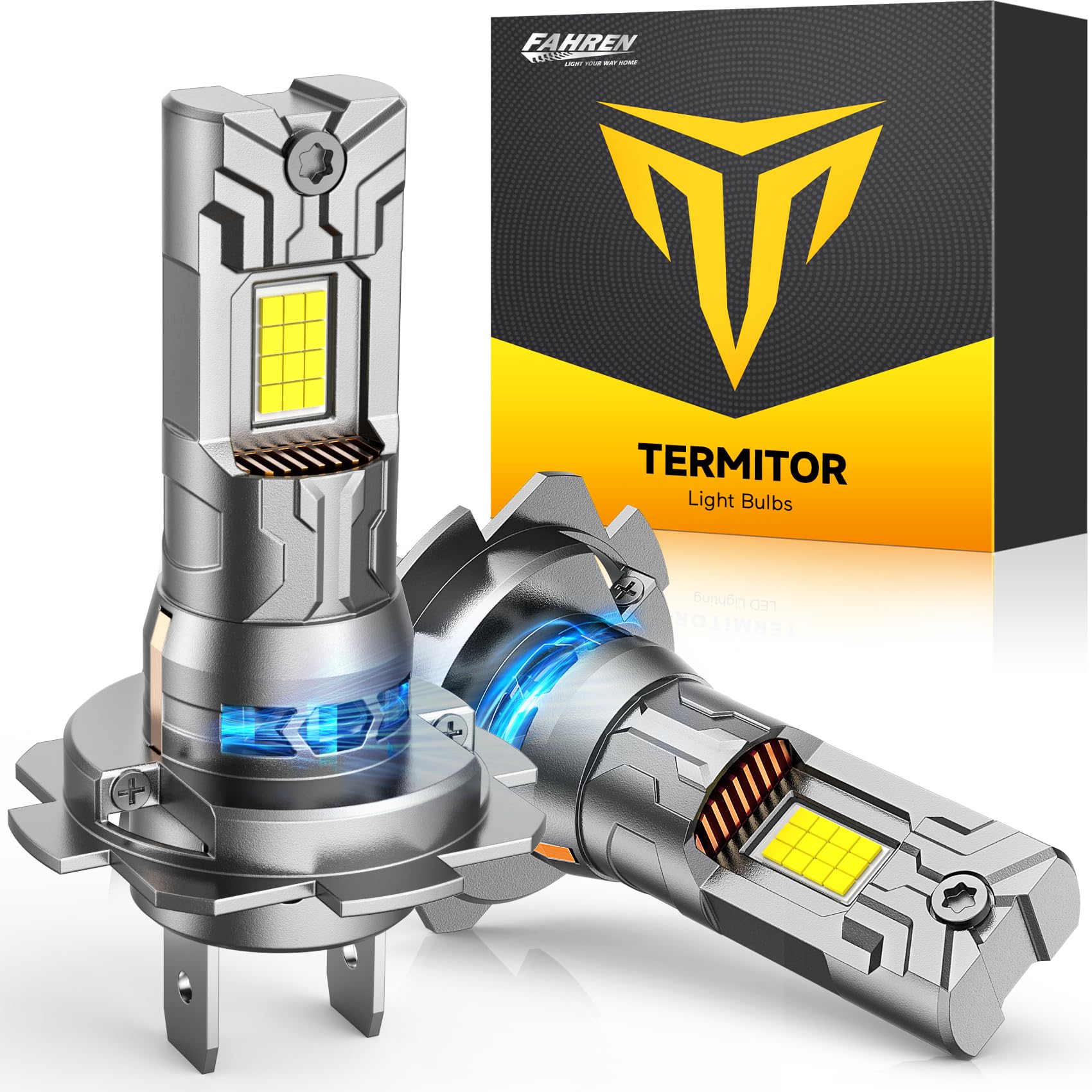 Termitor 2026 Upgraded H7 light Bulb 40000LM 900% Brighter 6500K White Super Bright, 1:1 H7 Mini Size Fog Lights with Cooling Fan Plug & Play Non-Polarity, Canbus Ready, IP68 Waterproof, Pack of 2 Image