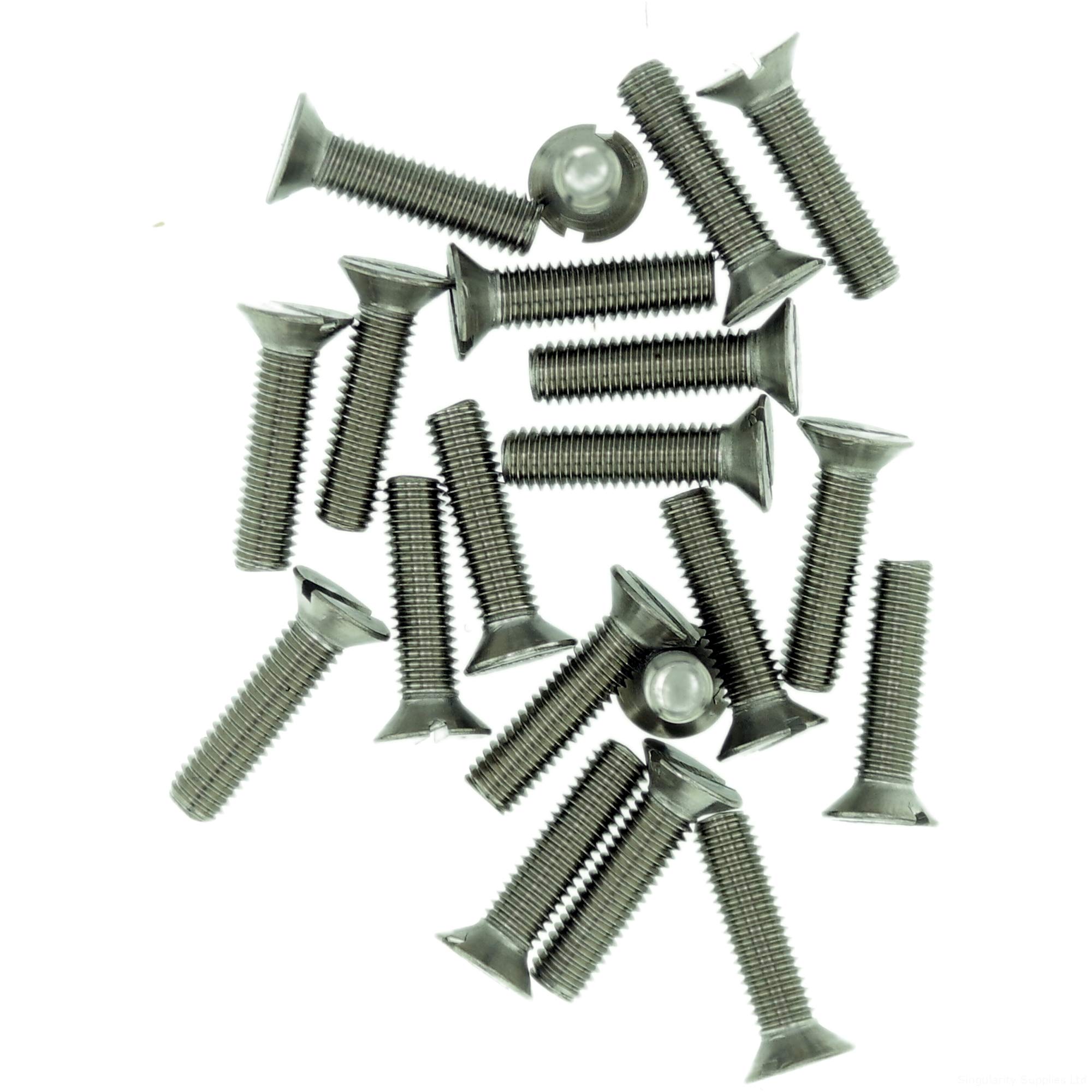 M6 (6mm x 55mm) Slot Countersunk Machine Screw (Bolt) - Stainless Steel (A2) (Pack of 20)