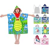 growell Hooded Kids Beach Towels - Toddler Bath Towel Girls Boys Swim Cover-ups for Ages 4 to 10 Kids Pool Towels Quick Dry Lightweight Soft Microfiber Poncho 30x30 with Bag (Green Alligator)