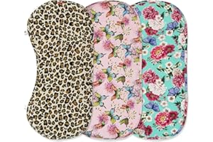 3 Pack Baby Bamboo Viscose Burp Cloth Set Waterproof Reversible Soft Absorbent Burping Rags with Snaps, Pastel Flutter/Leopar
