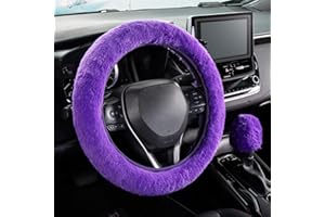 SEG Direct Furry Car Steering Wheel Cover with Fluffy Gear Shift Cover Soft Warm Non-Slip Car Decoration for Women Girls 2 PCS Set, Purple